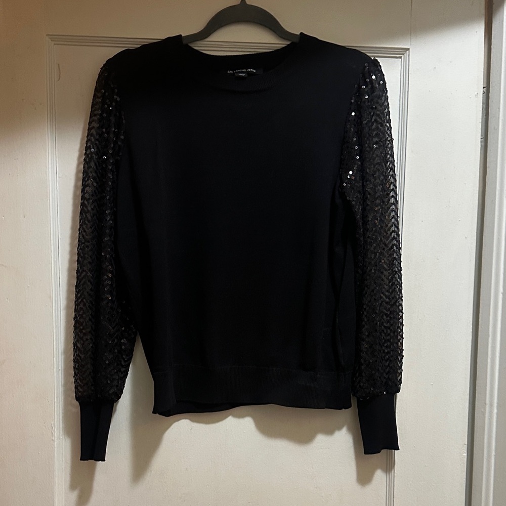 Zac & Rachel Black Top with Sequin Sleeves